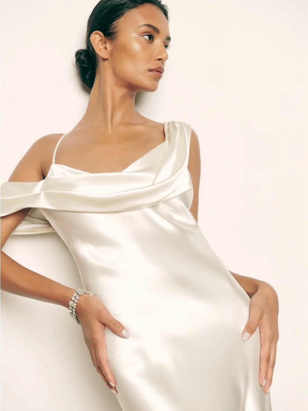 Reformation Ronda Silk Dress in Ivory - Picture 3 of 16